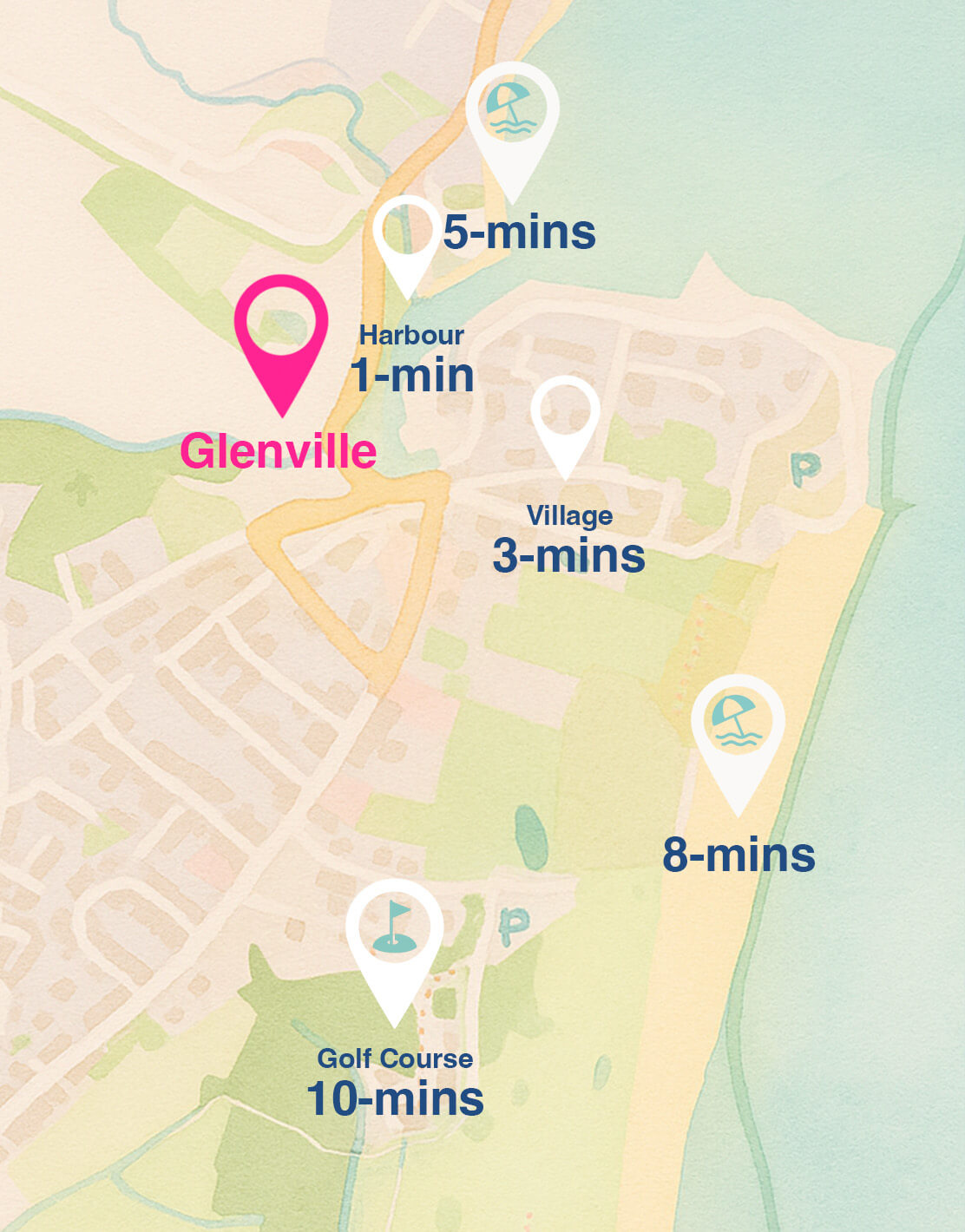 Abersoch Location Map showing distances from 2 Glenville to local attractions